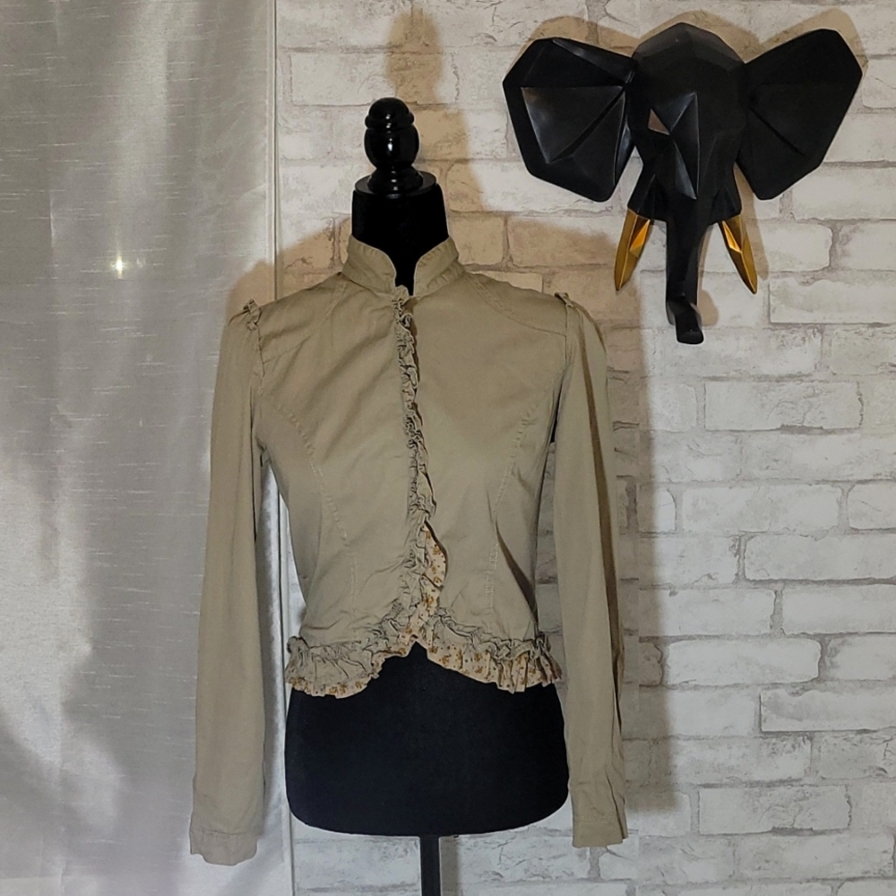 Tan/Khaki Ruffle Blazer Jacket Size Small - Picture 5 of 7